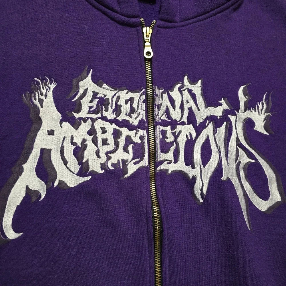VTG Grunge Eternal Ambitions Jesus Hoodie Full Zip Purple Men L Affliction Style